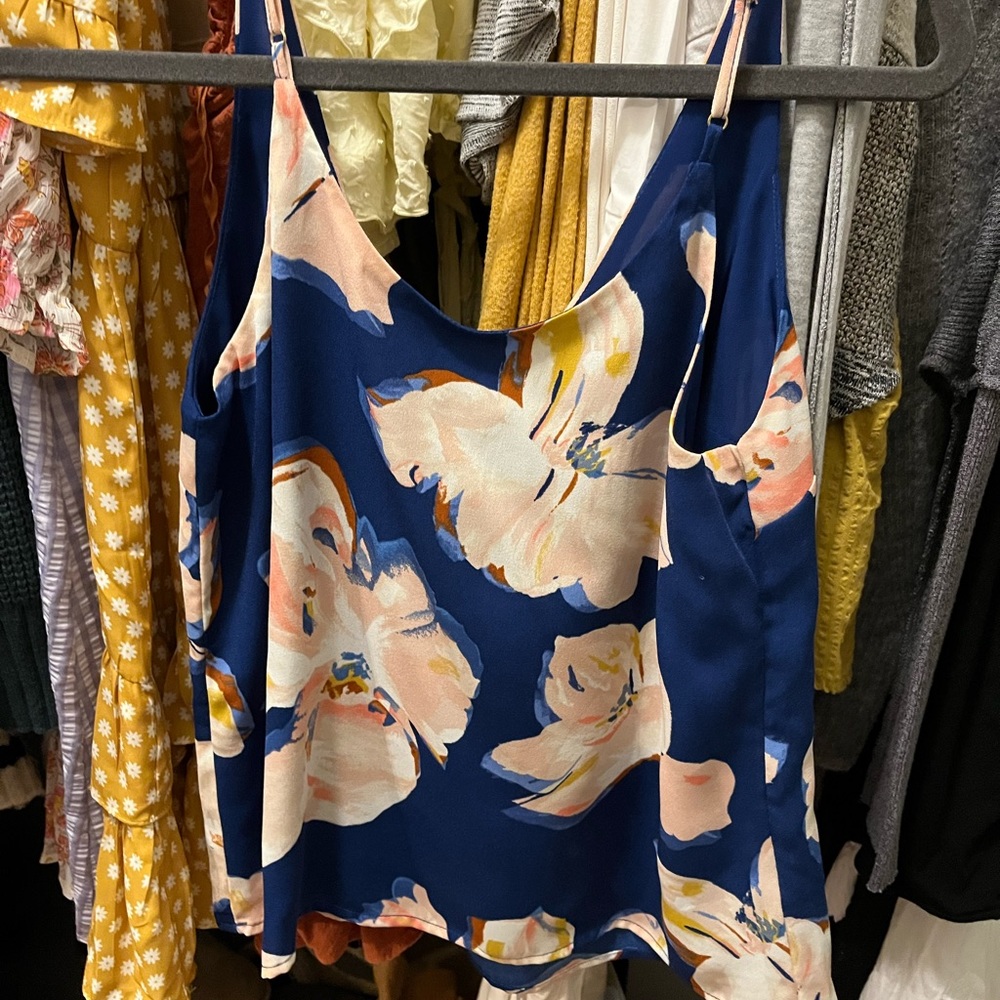 Navy Tank Top with Flower Details